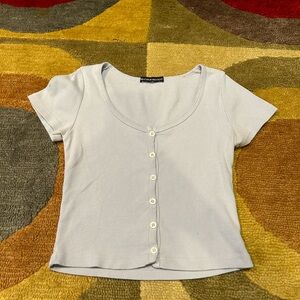 Brandy Melville Zelly Top with Buttons Ribbed Light Blue Short Sleeve Crop Top